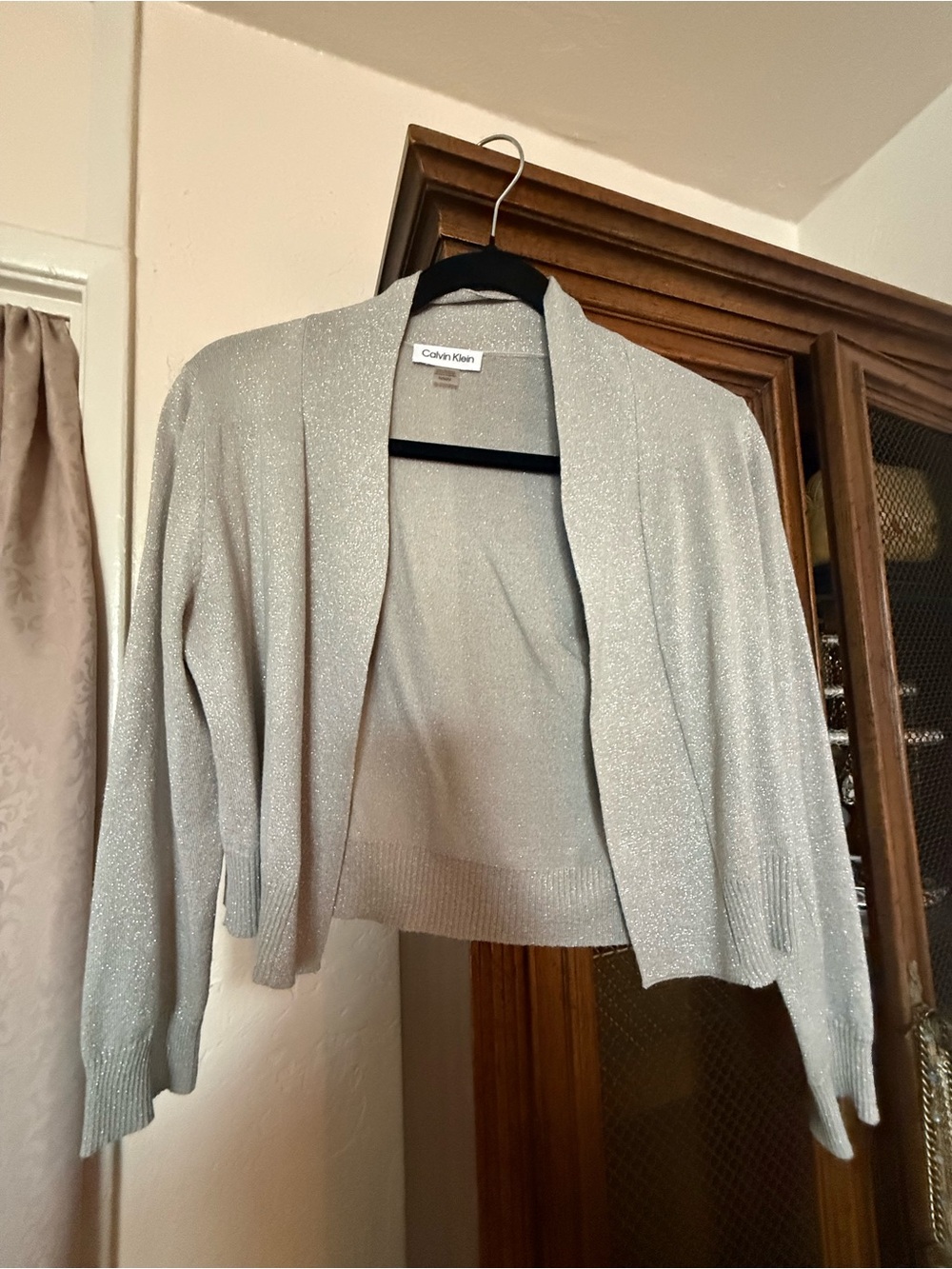 Calvin Klein Silver Shimmer Open-Front Cardigan